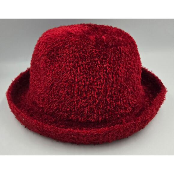 Red Fuzzy Jaclyn Smith Bucket Hat with Purple Flower Pin Season 5812 - Picture 3 of 8